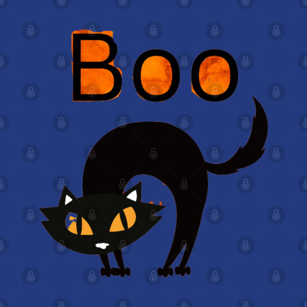 Boo Cat with arched black cat and orange eyes by BirdsnStuff