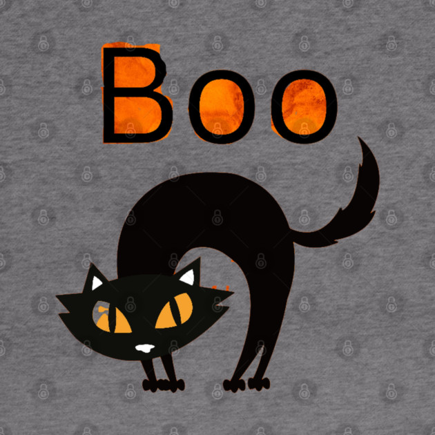 Boo Cat with arched black cat and orange eyes by BirdsnStuff