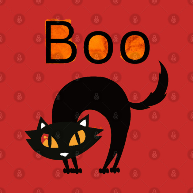 Boo Cat with arched black cat and orange eyes by BirdsnStuff