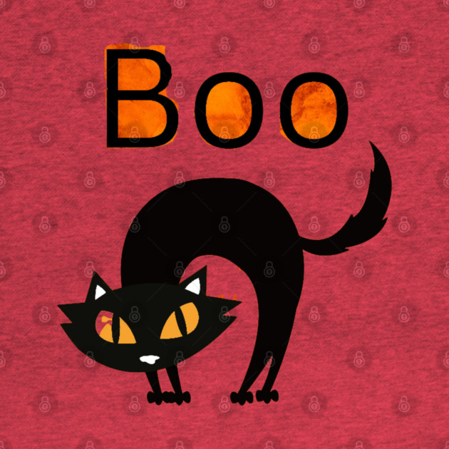 Boo Cat with arched black cat and orange eyes by BirdsnStuff