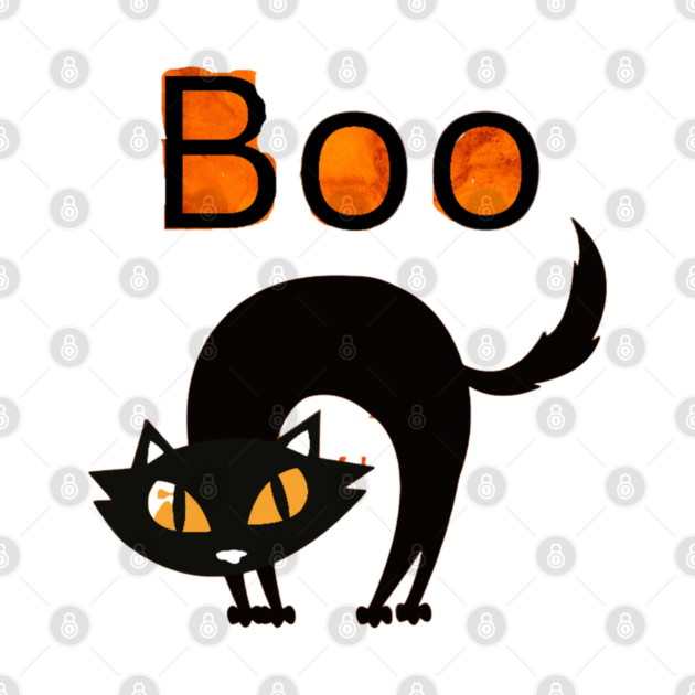 Boo Cat with arched black cat and orange eyes by BirdsnStuff