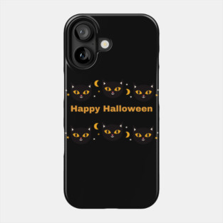 Happy Halloween, Orange and Black cat eyes with white triangle ears and half moons Phone Case