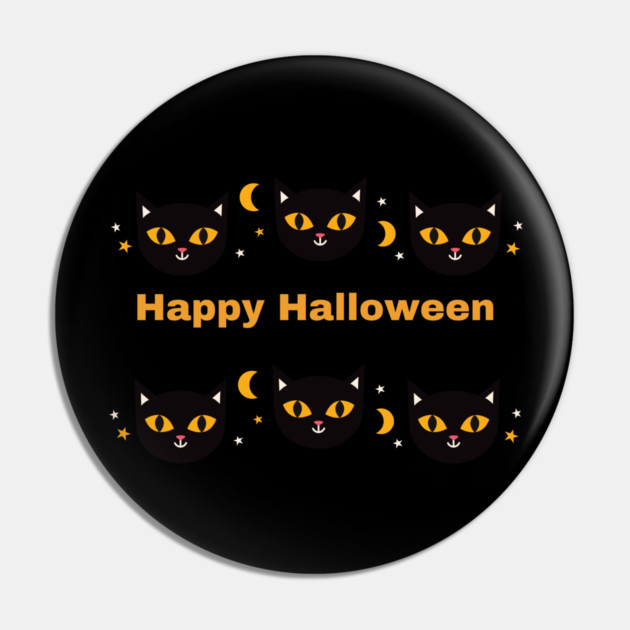 Happy Halloween, Orange and Black cat eyes with white triangle ears and half moons Pin by BirdsnStuff