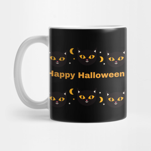 Happy Halloween, Orange and Black cat eyes with white triangle ears and half moons by BirdsnStuff