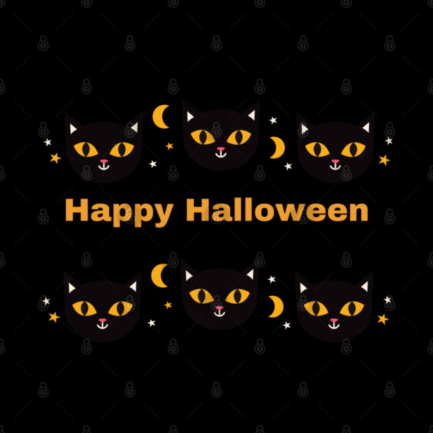Happy Halloween, Orange and Black cat eyes with white triangle ears and half moons by BirdsnStuff