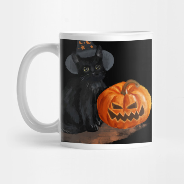 Halloween Cat with Scary Orange Pumpkin and Party Hat by BirdsnStuff