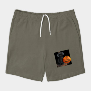Halloween Cat with Scary Orange Pumpkin and Party Hat Shorts