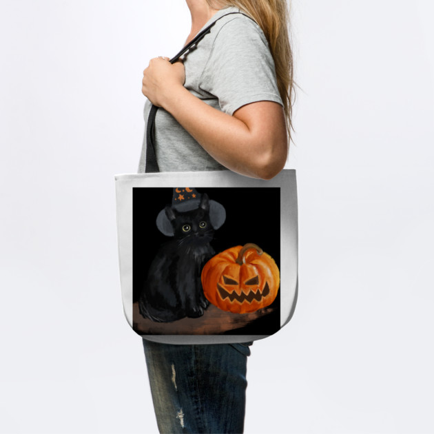 Halloween Cat with Scary Orange Pumpkin and Party Hat by BirdsnStuff