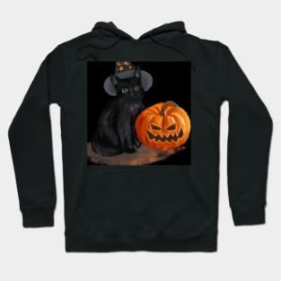 Halloween Cat with Scary Orange Pumpkin and Party Hat Hoodie