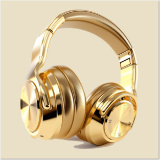 Headphones Gold Posters and Art