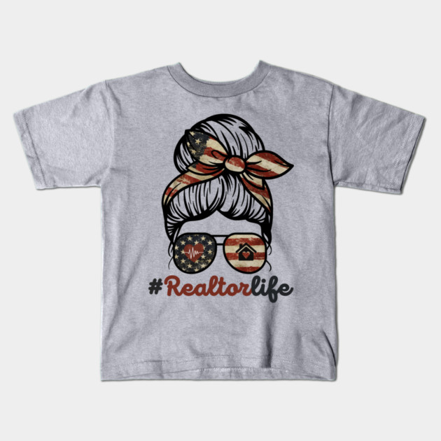 Realtor Life Messy Bun US Flag Kids T-Shirt by The WYLD Tribe