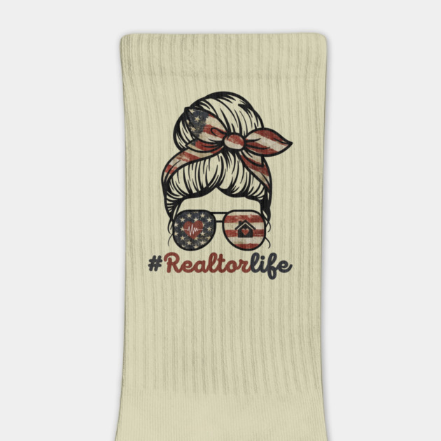 Realtor Life Messy Bun US Flag by The WYLD Tribe