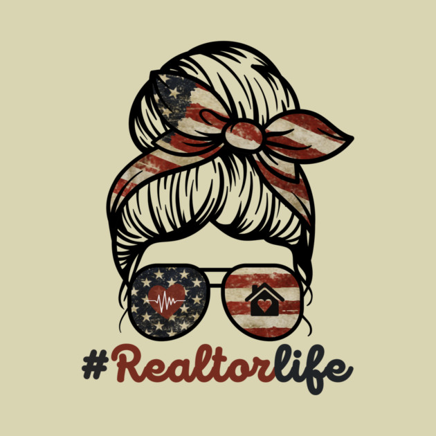 Realtor Life Messy Bun US Flag by The WYLD Tribe