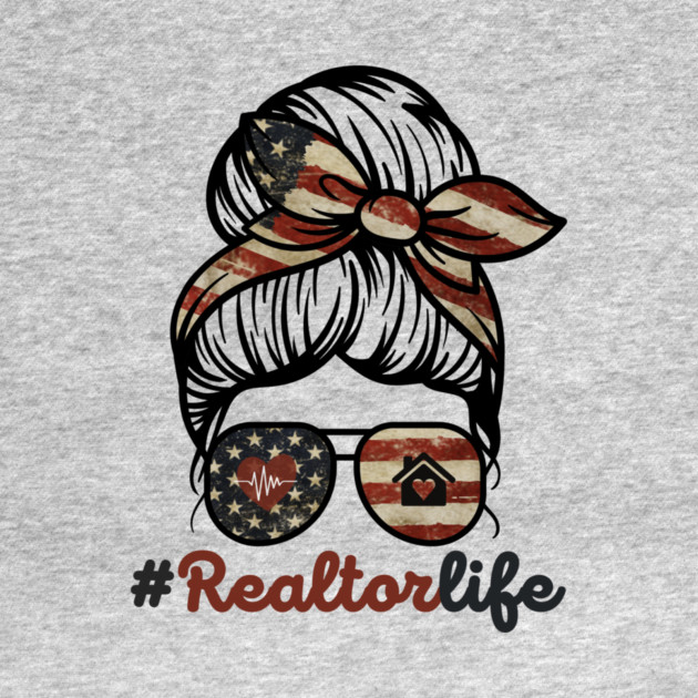 Realtor Life Messy Bun US Flag by The WYLD Tribe