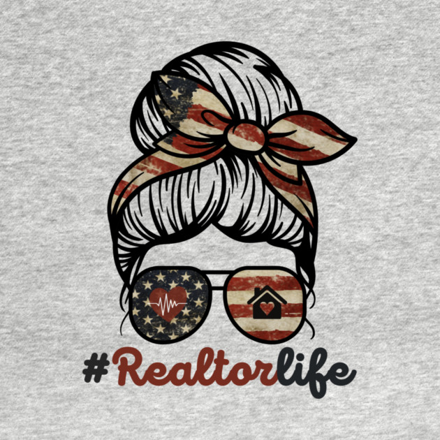 Realtor Life Messy Bun US Flag by The WYLD Tribe