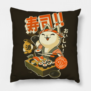 Sushi Chef - Cute Kitchen Kitty - Japanese Restaurant Pillow