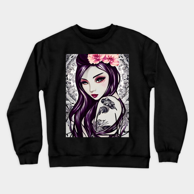 tattoo anime girl Crewneck Sweatshirt by animegirlnft