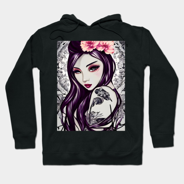 tattoo anime girl Hoodie by animegirlnft