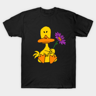 Cute Yellow Duck with Daisy Flower T-Shirt