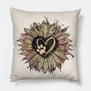 Paw dog, paw, animal and grunge pink sunflower, dog mom Pillow