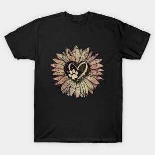 Paw dog, paw, animal and grunge pink sunflower, dog mom T-Shirt