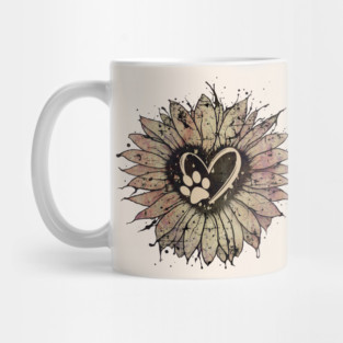 Paw dog, paw, animal and grunge pink sunflower, dog mom Mug