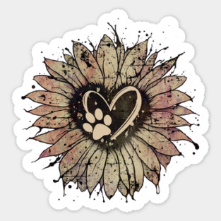 Paw dog, paw, animal and grunge pink sunflower, dog mom Sticker