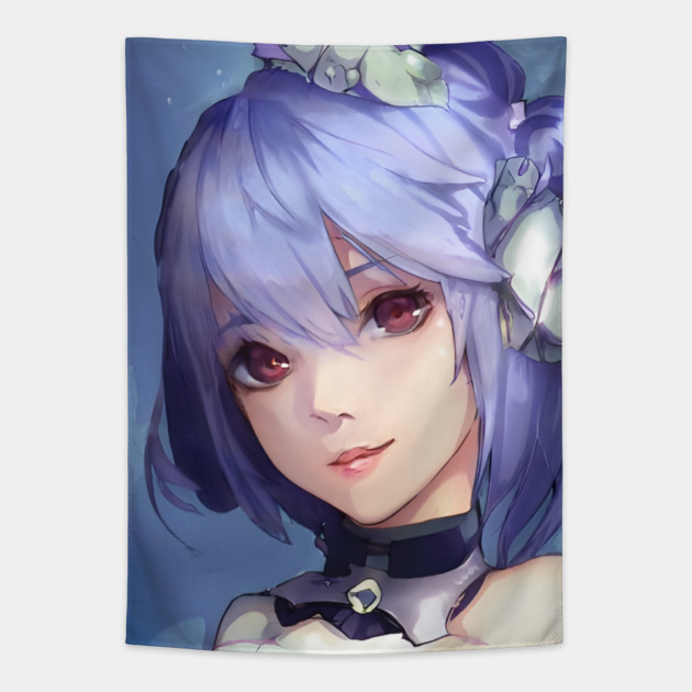 anime girl blue hair Tapestry by animegirlnft