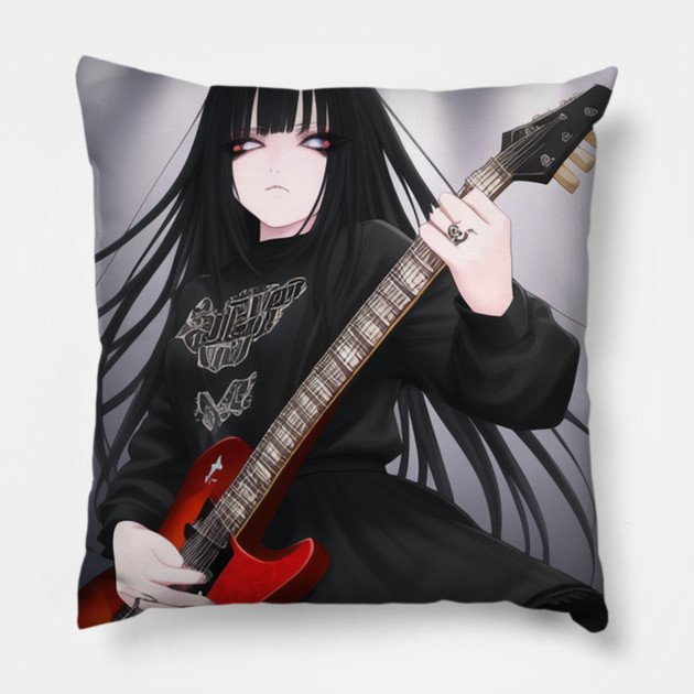 guitar girl Pillow by animegirlnft