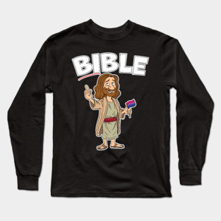 LGBTQIA Pride Bisexual Bi Jesus Pointing At Bi in Bible Long Sleeve T-Shirt