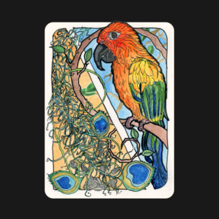 Sun Conure with Feathers and Sunflower Seeds Watercolor Print T-Shirt