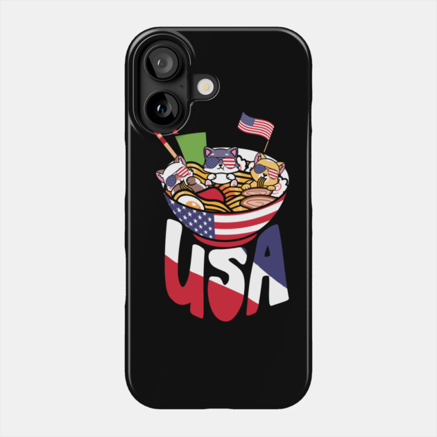 Ramen Cats US Flag 4th July Phone Case by The WYLD Tribe