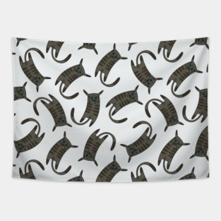 Dark Brown Tabby Cat Pattern Tapestry