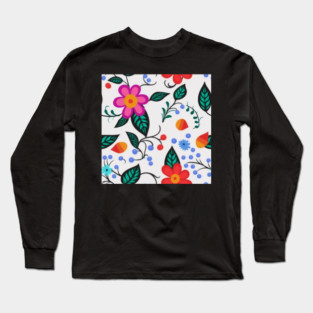 Ojibwe Floral Pattern | Native American Floral Design Long Sleeve T-Shirt