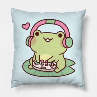 Cute Gamer Frog Loves Playing Video Games Pillow