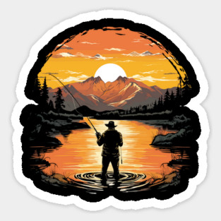 Vintage Sunset Fly Fishing Sticker