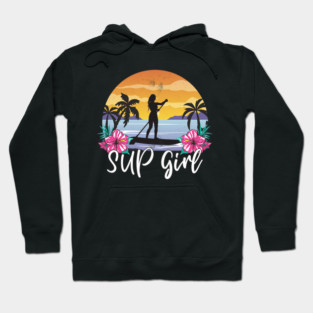 SUP Girl Paddle Boarding Paddle Board Vintage Sunset Girls Hoodie