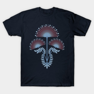 MIMOSA Art Deco Floral in Light Red Powder and Pastel Blue - UnBlink Studio by Jackie Tahara T-Shirt