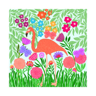 Enchanting Flamingo Butterfly and Flower Design T-Shirt