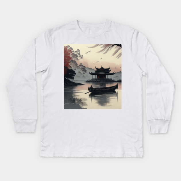 The Art of Chinese Ink Painting Kids Long Sleeve T-Shirt by Pixel Threads 