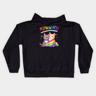 cat lgbt flag gay pride month transgender rainbow lesbian Kids Hoodie