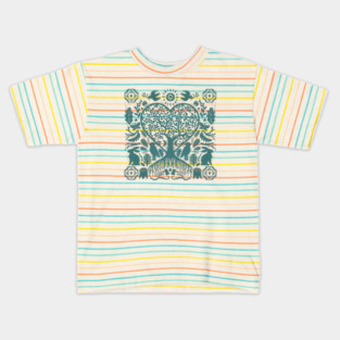 Rustic Early American Tree Of Life Woodcut Kids T-Shirt