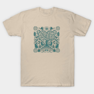 Rustic Early American Tree Of Life Woodcut T-Shirt