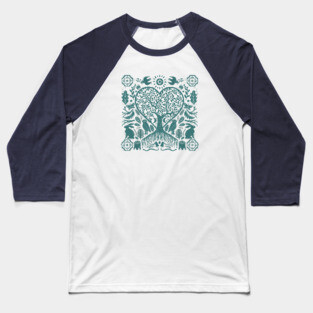 Rustic Early American Tree Of Life Woodcut Baseball T-Shirt