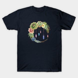 Crystal Crescent Moon With Succulents T-Shirt