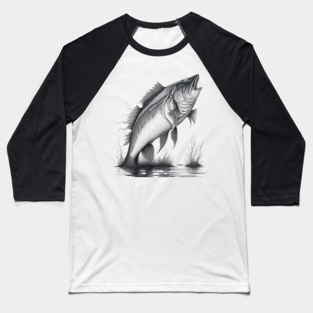 Largemouth Bass Fishing Baseball T-Shirt by Pixel Threads 