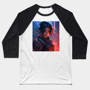 Cyberpunk Female Samurai In A Dark Street Baseball T-Shirt