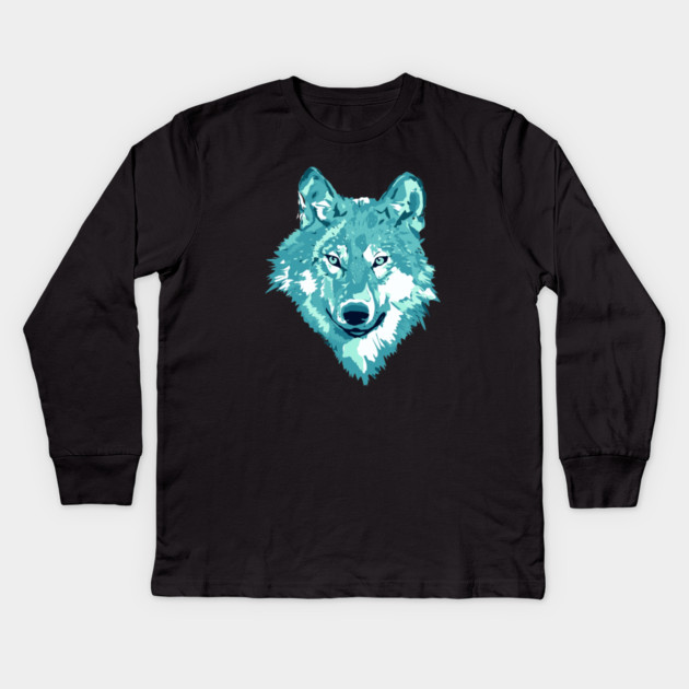 Aqua Lone Wolf Totem Animal Spirit Guide Cheeky Witch Kids Long Sleeve T-Shirt by Cheeky Witch