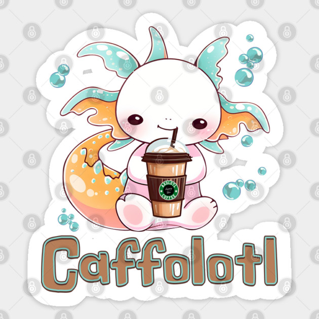 Caffolotl Funny Coffee Drinking Axolotl Sticker by Luxinda