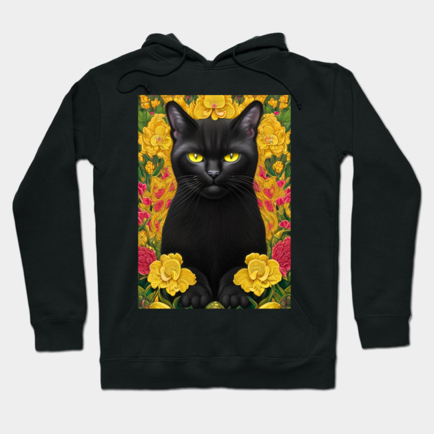 Majestic Floral Black Cat Hoodie by The WYLD Tribe